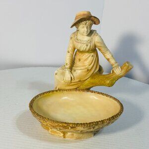 Antique James Hadley Royal Worcester Porcelain Girl with Basket Candy Dish,1889